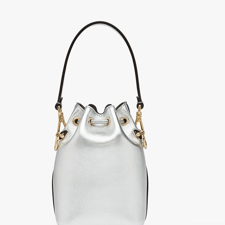 Affordable In Logo Bag Leather Mini Mon Fendi Tresor Bucket Calf ROMA Silver 0821